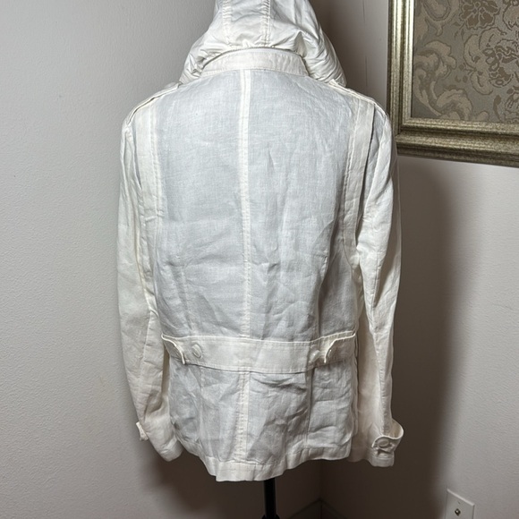 Talbots white Linen full front zipper utility high collar hiddenhoodie jacket 14 - Picture 6 of 13